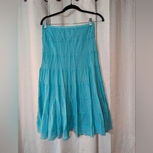 Blue Cotton Ruffled Tiered Skirt
